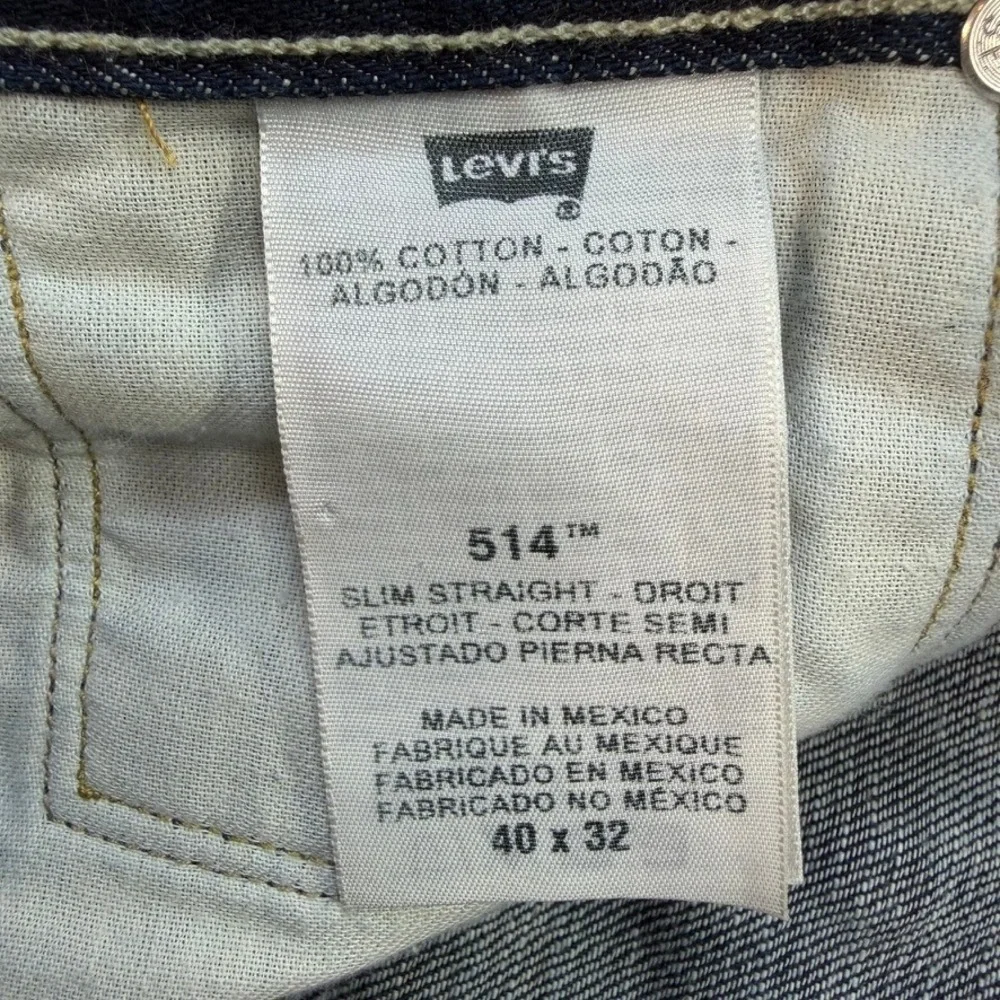 Levi's 514 Jeans‎ Mens 40x31 Blue Slim Straight Dark Wash Denim Flap Pocket